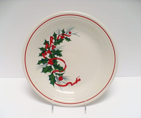 Fiesta® Holiday Dinner Plate with Red Ribbons & Green Holly New 1995 Original Inventory