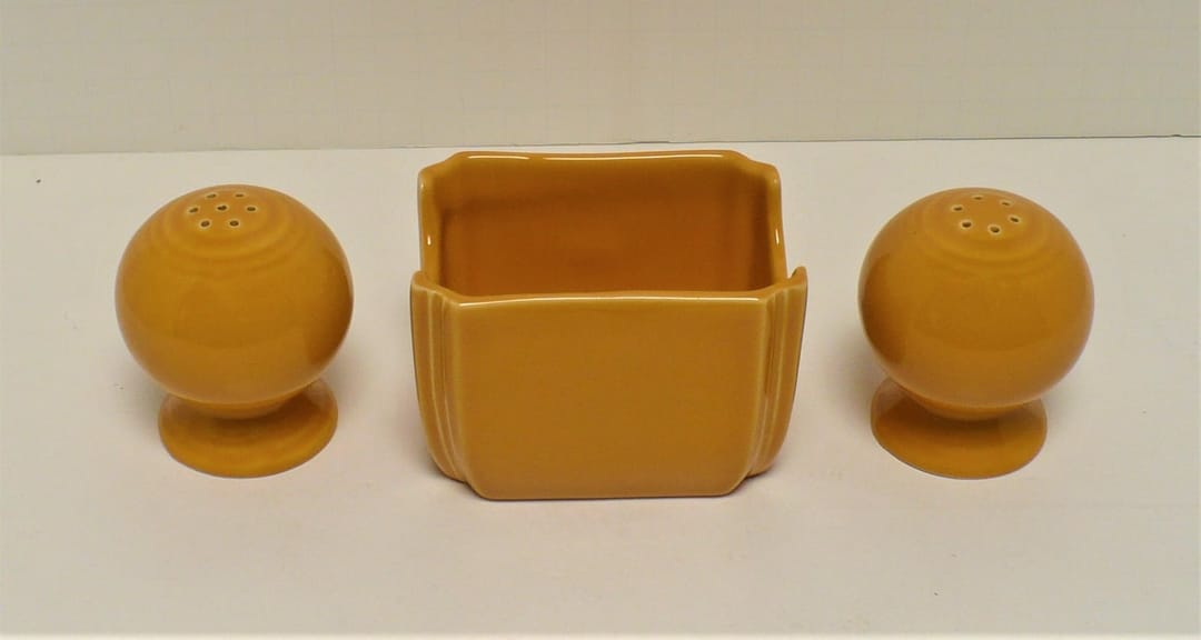 Fiesta® Marigold Salt & Pepper w/Sugar Packet Holder 3-Pc. Set 75th Anniversary New Original Inventory