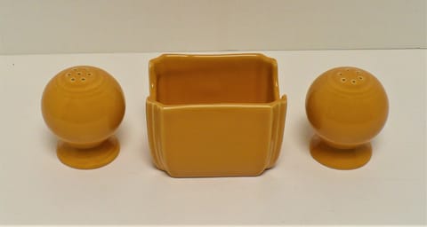Fiesta® Marigold Salt & Pepper w/Sugar Packet Holder 3-Pc. Set 75th Anniversary New Original Inventory