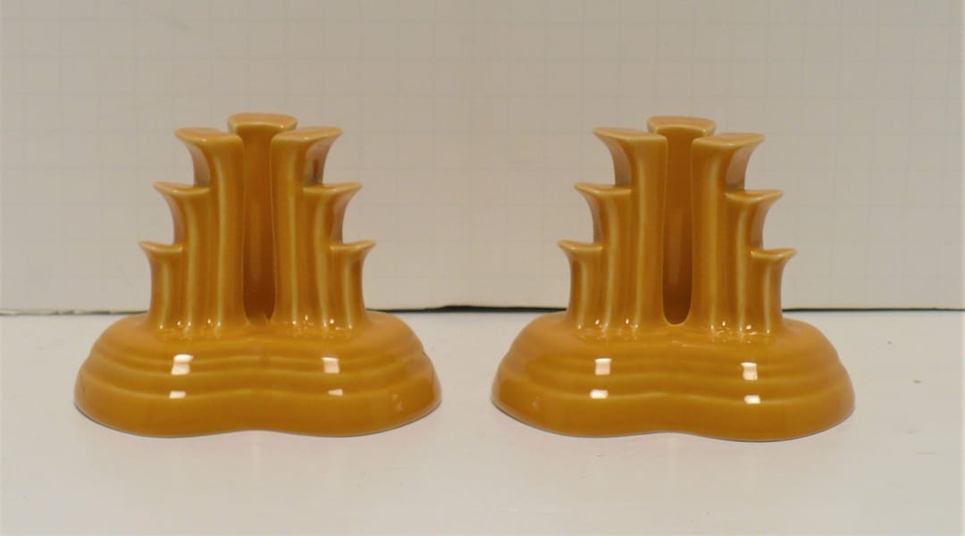 Fiesta® Marigold (2) Pyramid Candlestick Holders 75th Anniversary w/Factory Boxes