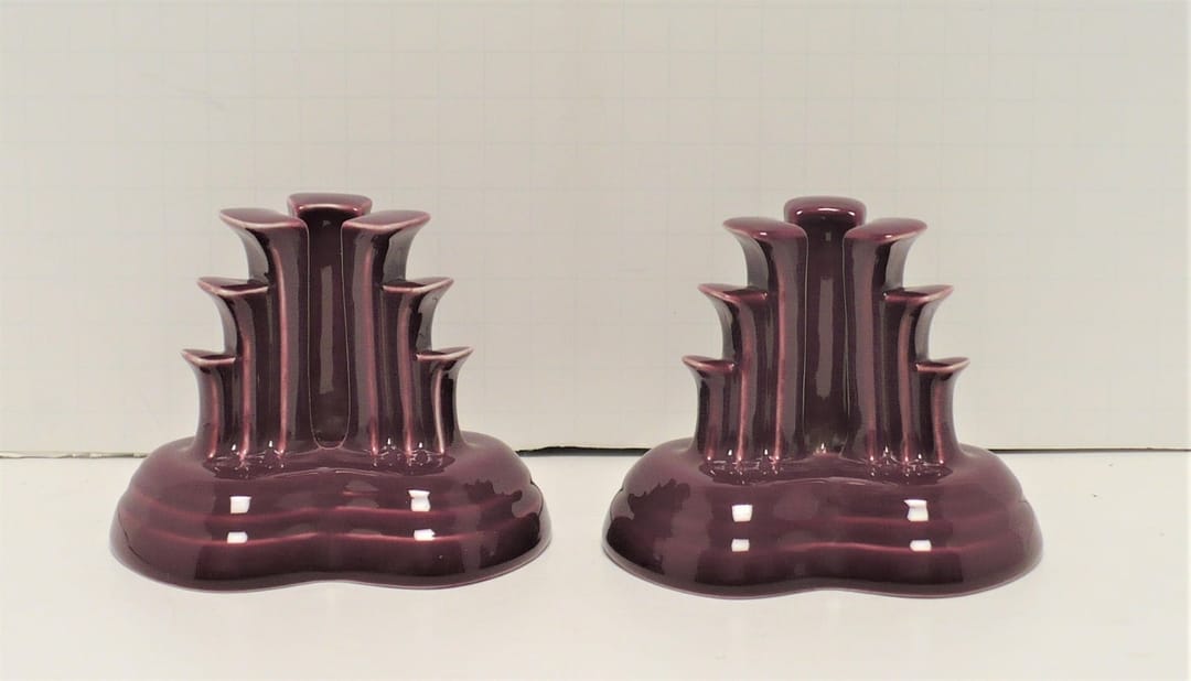 Fiesta® Claret (2) Pyramid Candlestick Holders in Numbered Pair w/Factory Boxes
