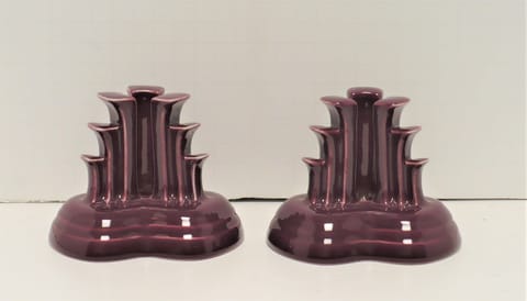 Fiesta® Claret (2) Pyramid Candlestick Holders in Numbered Pair w/Factory Boxes