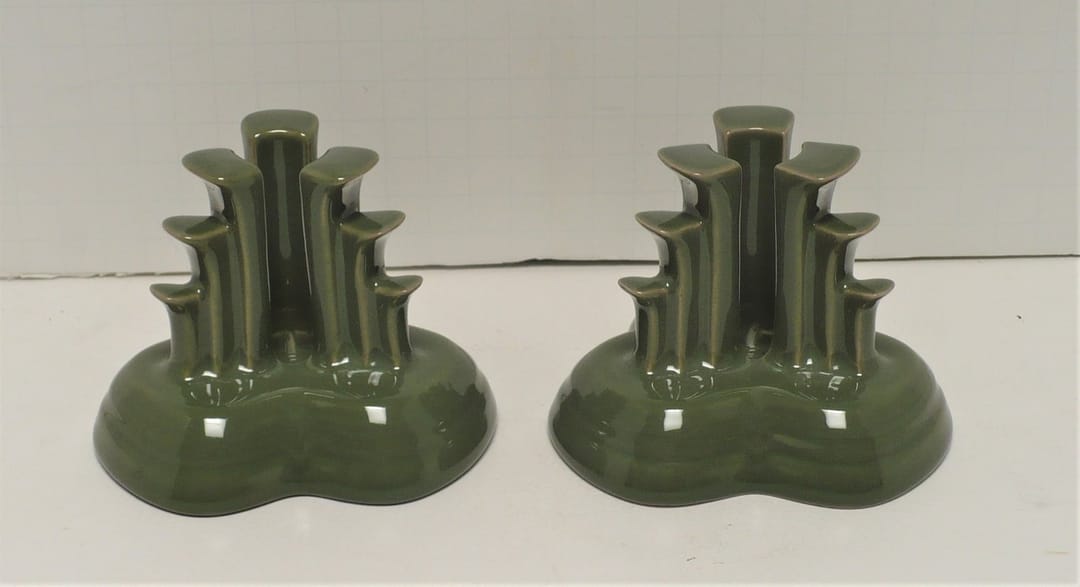 Fiesta® Sage Green (2) Pyramid Candlestick Holders Numbered Pair Factory Boxes