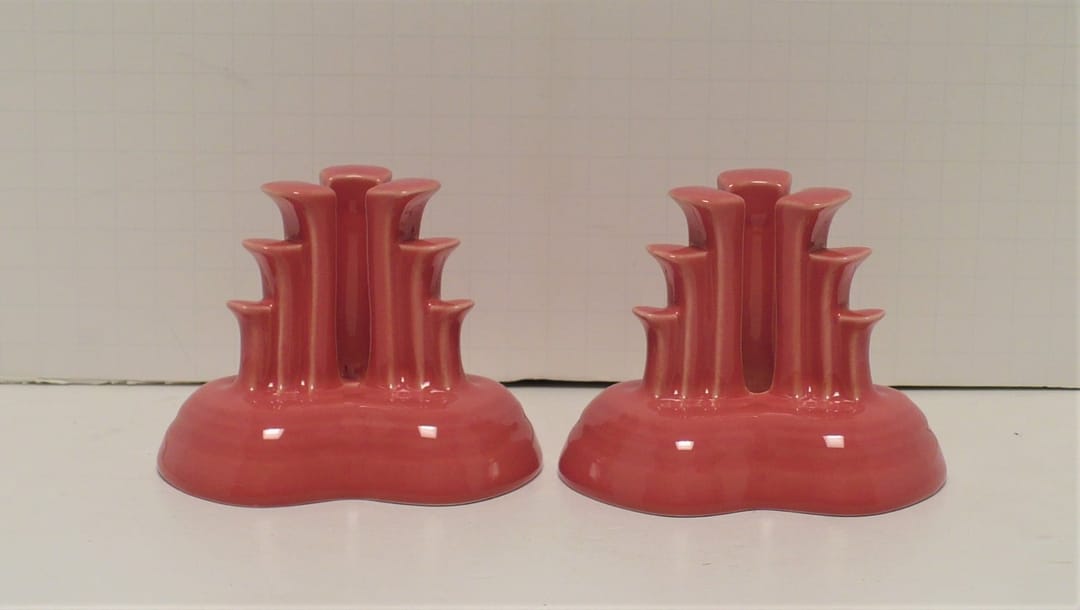 Fiesta® Flamingo (2) Pyramid Candlestick Holders Numbered Pair w/Factory Boxes