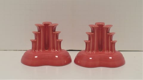 Fiesta® Flamingo (2) Pyramid Candlestick Holders Numbered Pair w/Factory Boxes