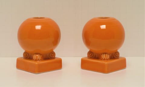 Fiesta® Tangerine Pair Round Bulb Candlestick Holders New 2007 Original Inventory