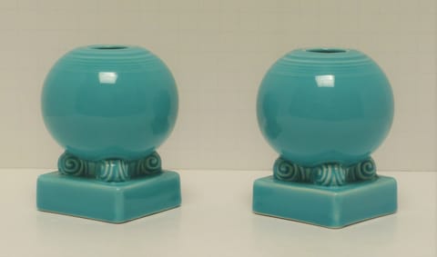 Fiesta® Turquoise Pair Round Candlestick Holders Marked Fiesta® w/Factory Boxes