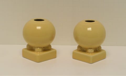 Fiesta® Yellow Pair Round Bulb Candlestick Holders New 2002 Original Inventory