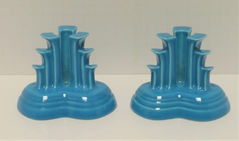 Fiesta® Pair (2) Pyramid Candlestick Holders In Peacock w/Factory Boxes