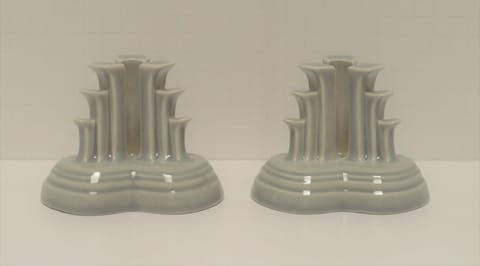 Fiesta® Pair (2) Pyramid Candlestick Holders In Pearl Gray