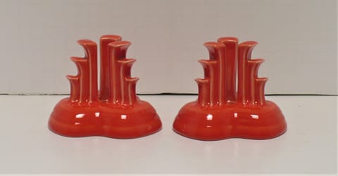 Fiesta® Numbered Pair of Pyramid Candlestick Holders in Poppy, with Factory Box